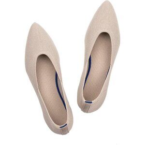 Frank Mully Flat Shoes Women Cream Knit Fabric Pointed Toe Slip On Comfort Shoes